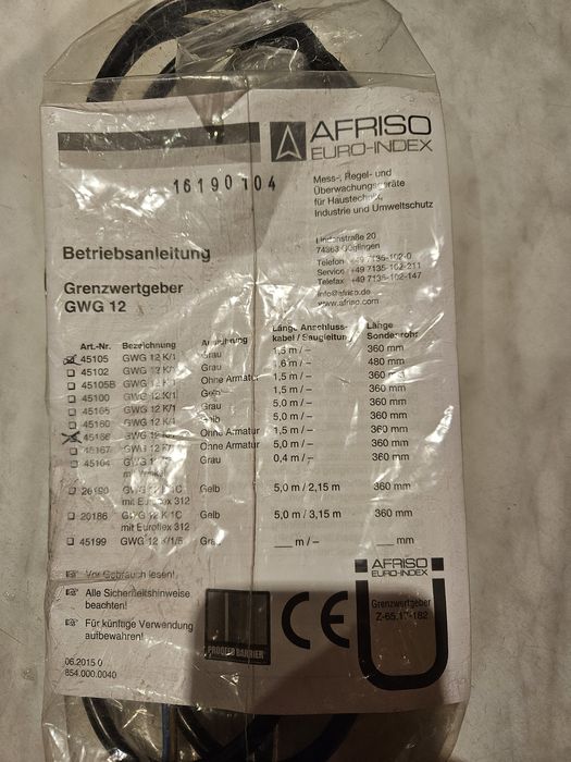 Czujnik poziomu cieczy AFRISO GWG 12