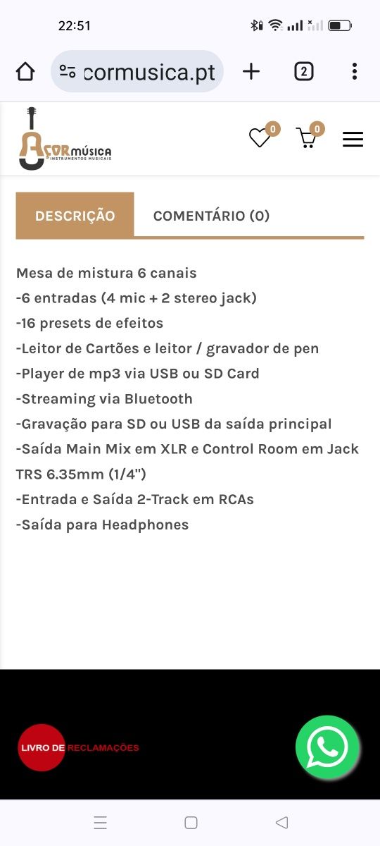 Mesa mistura até  8 canais