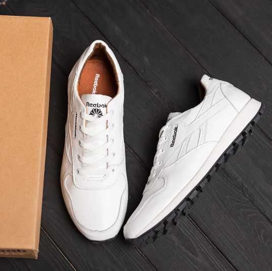 Долговечные мужские кроссовки кожа white pearl reebok classic 002elite