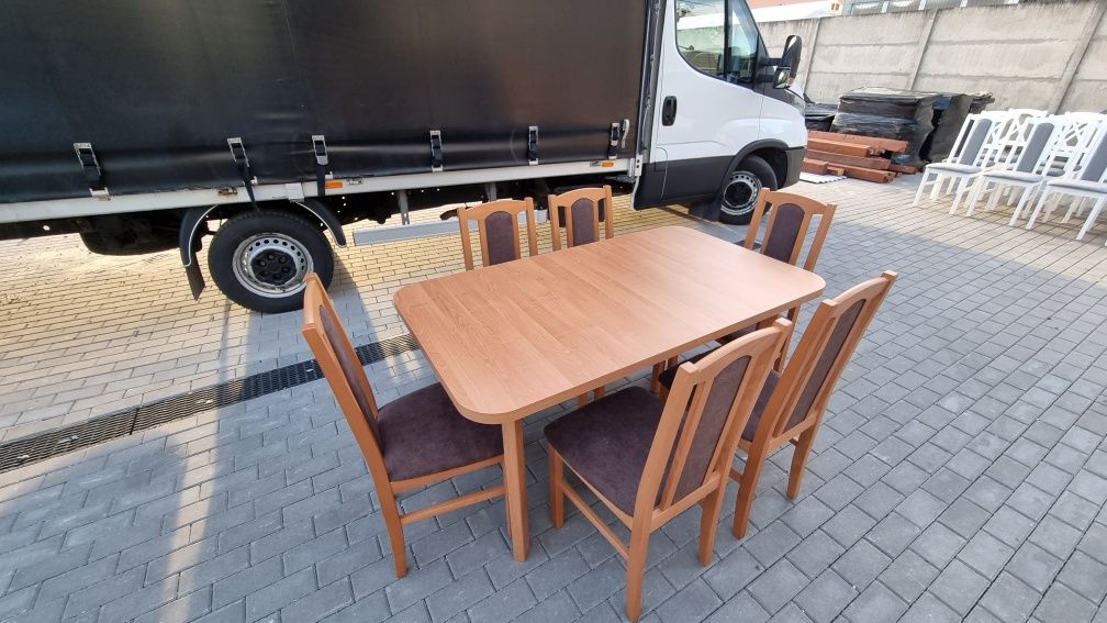 Nowe: Stół 80x140/180 + 6 krzeseł, olcha + brąz, dostawa cała POLSKA