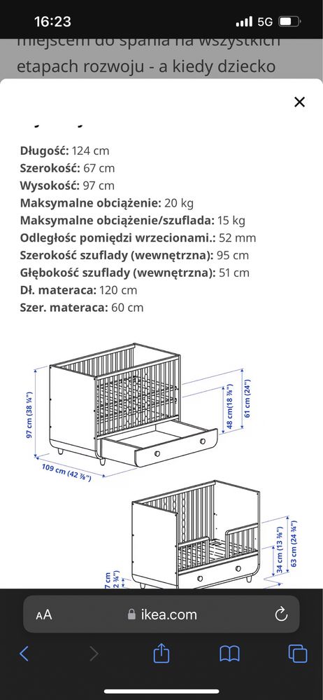 MYLLRA Łóżeczko z szufladą plus materac 3D
