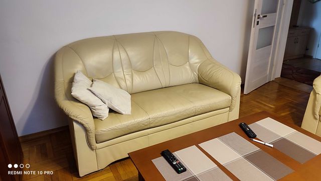 Sofa dwuosobowa skóra naturalna + dwa fotele