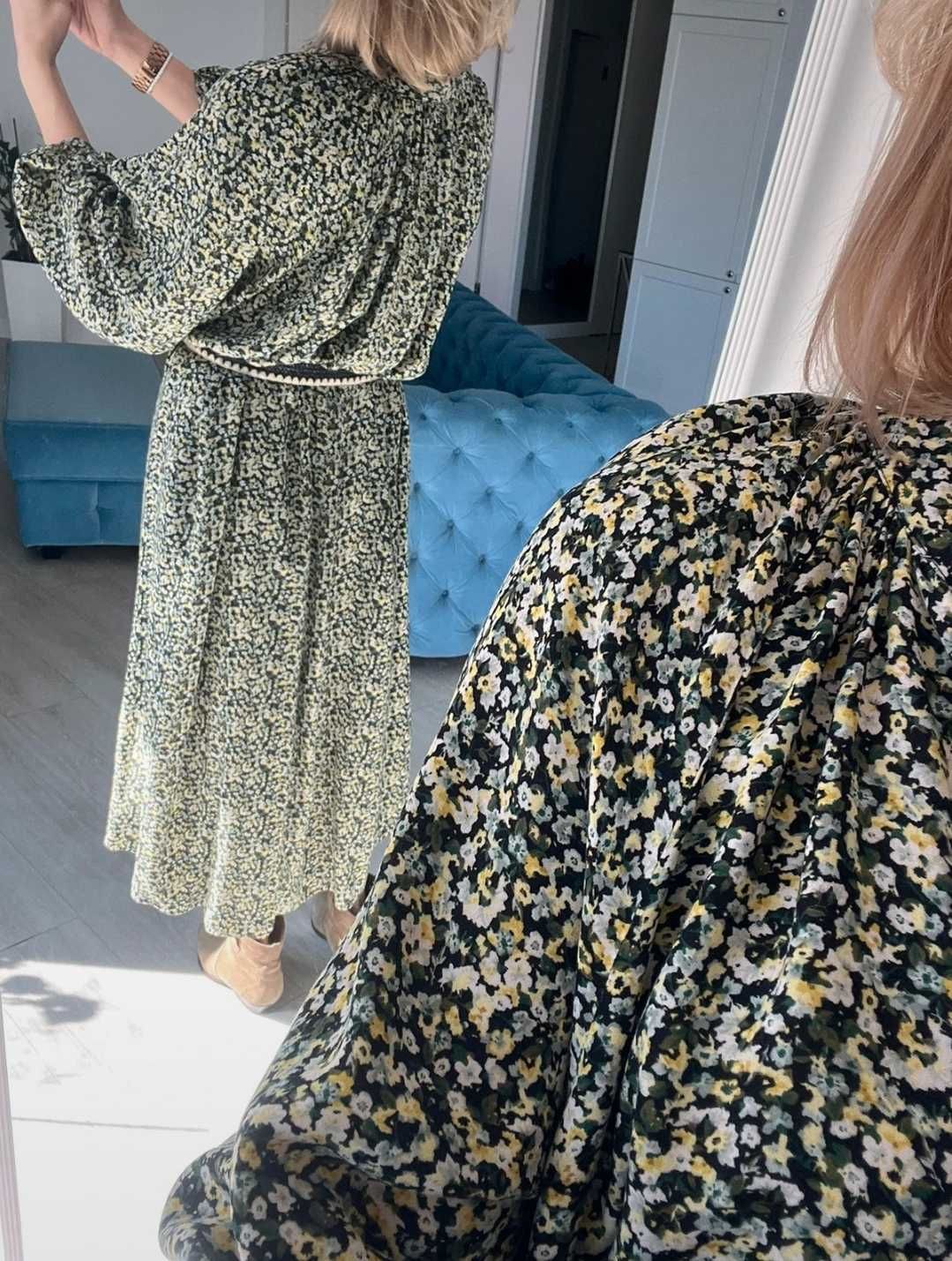 H&M długa maxi luźna oversize sukienka w kwiaty L/XL