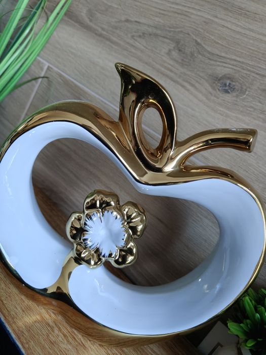 Figurka dekoracyjna piękne biało złote jabłko 21/21cm