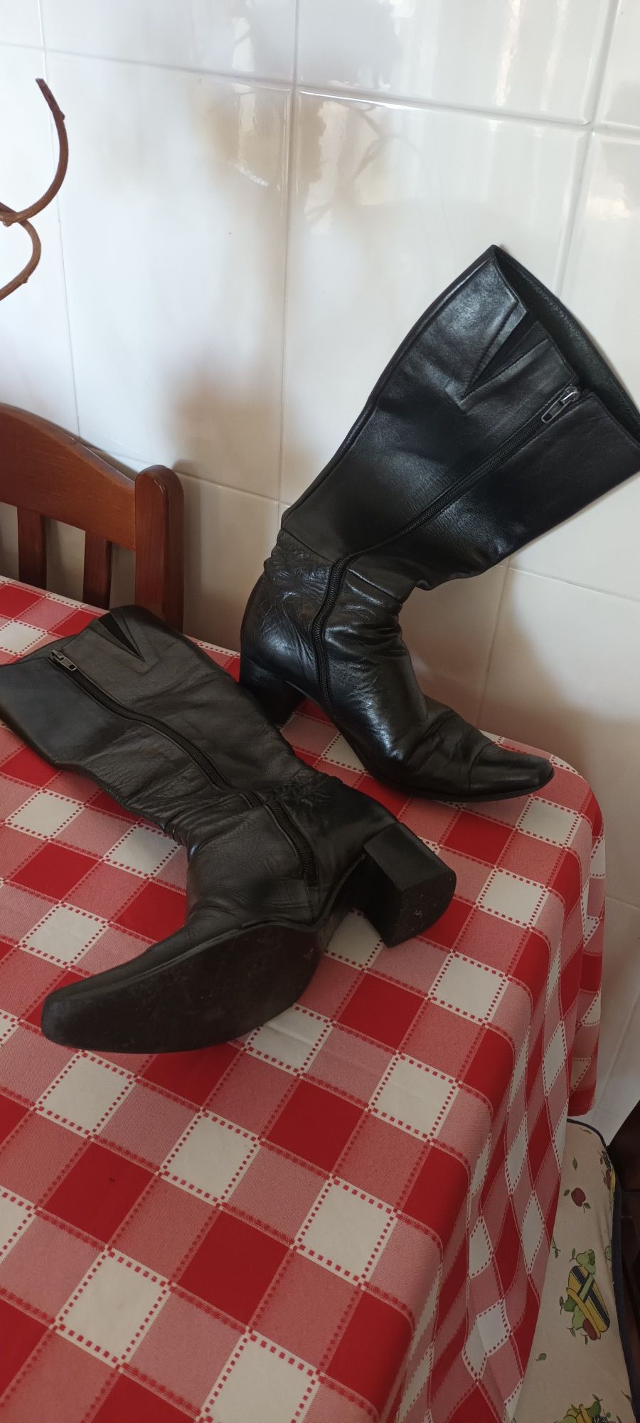 Botas Senhora em pele genuína de cano alto