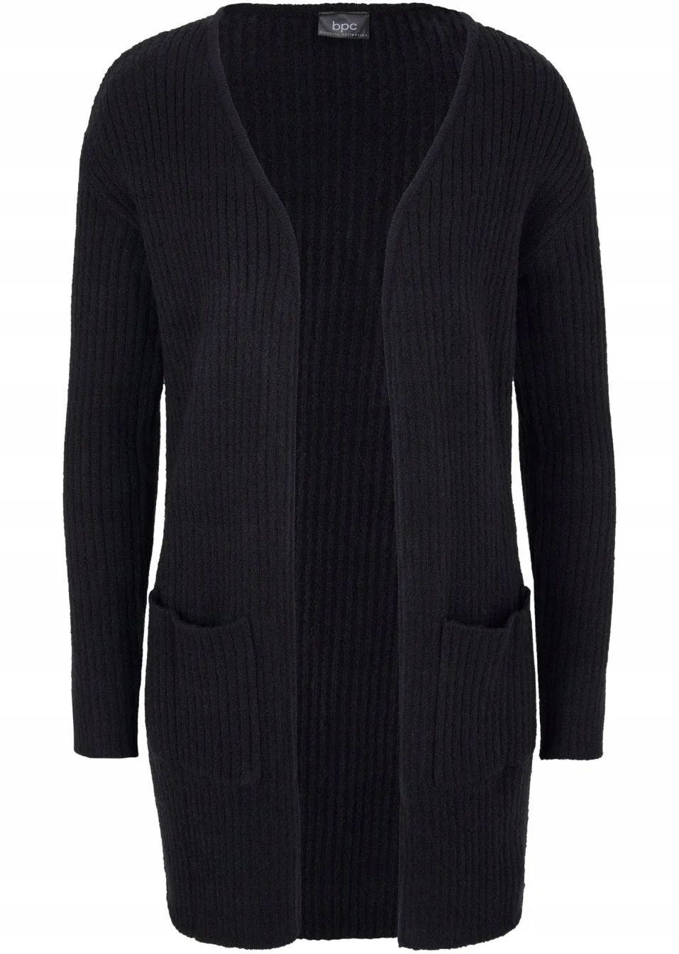 Bonprix Czarne Wdzianko Sweter Prążkowany Ciepły Kieszenie 40-42