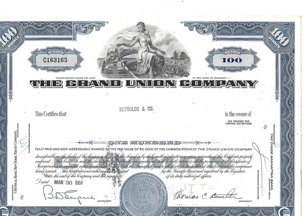 Bonds Shares Ações The Grand Union Company 1966 USA