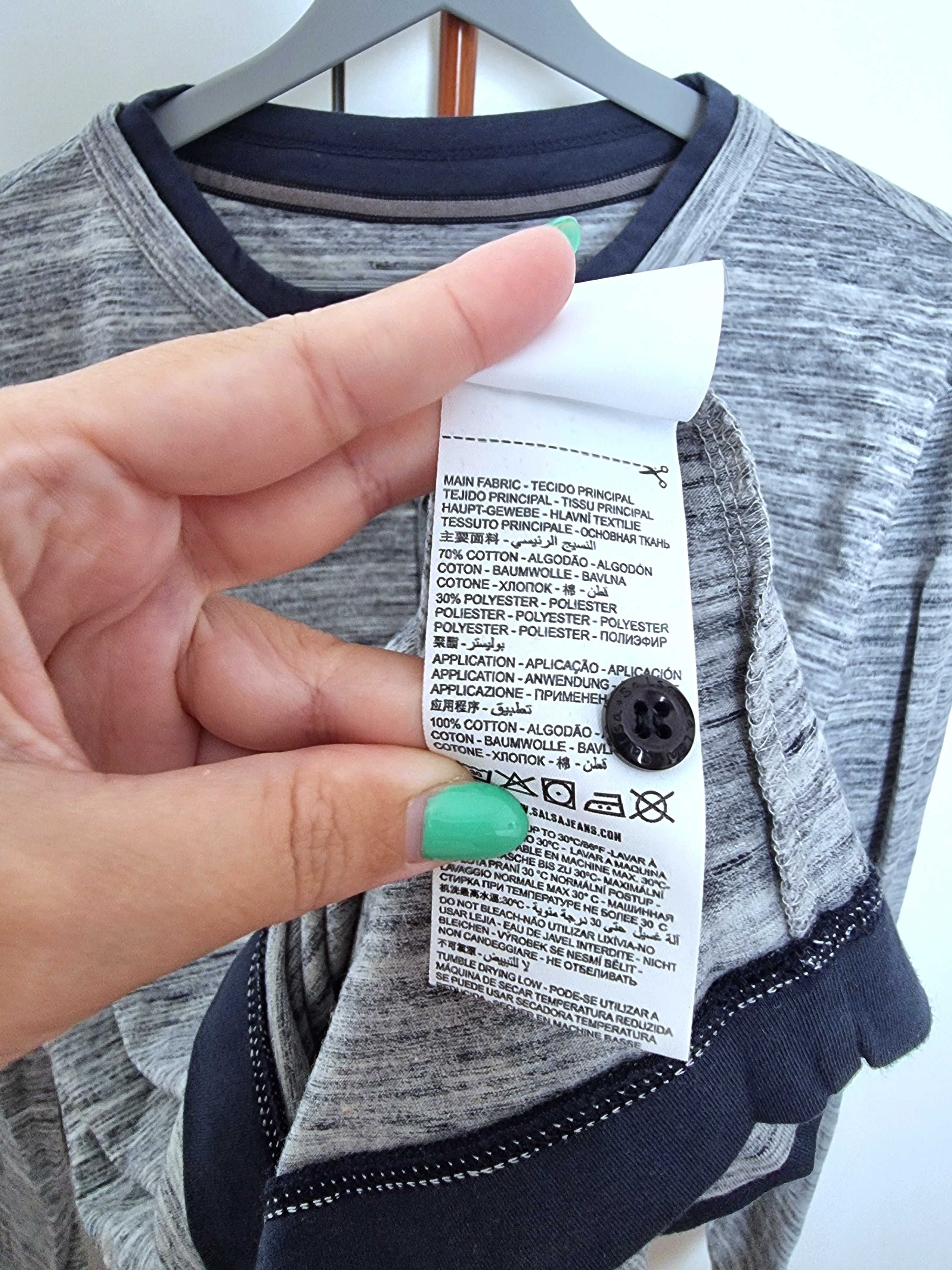 Camisola cinzenta e azul escura de manga comprida Salsa, tamanho L