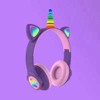 Fones/Headphones Bluetooth de Unicórnio/Cat/Gato Com Luz LED RGB