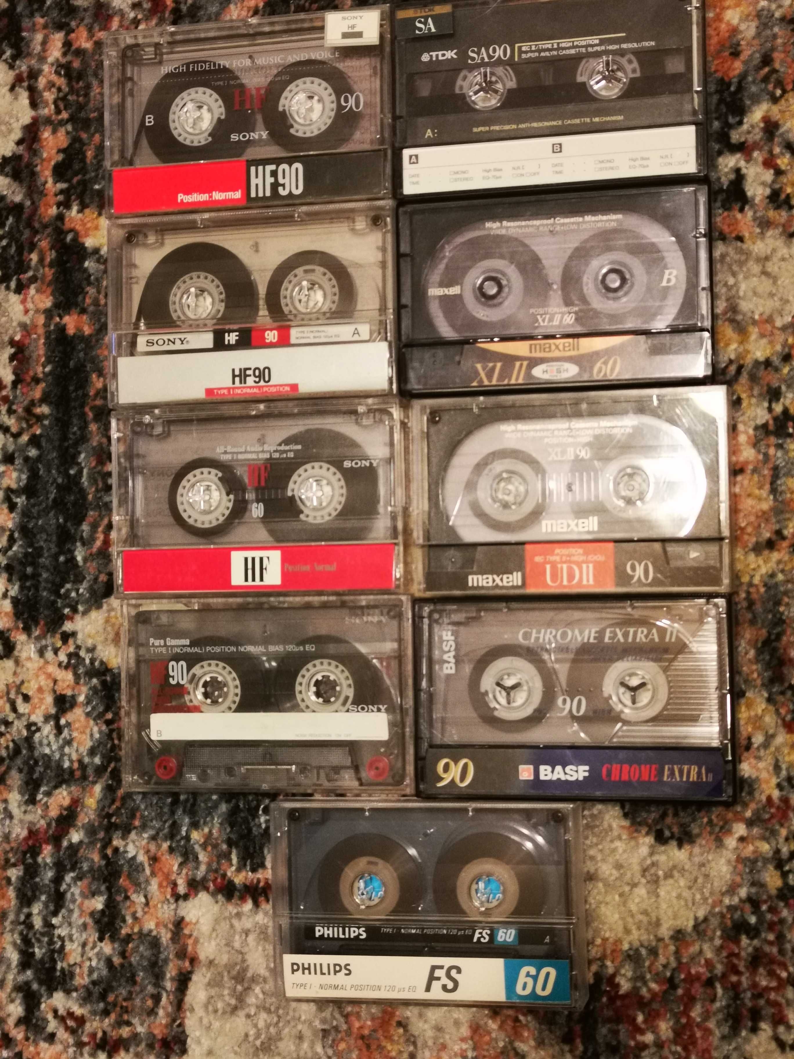 9 kaset magnetofonowych SONY MAXELL BASF PHILIPS TDK chrom type I i II