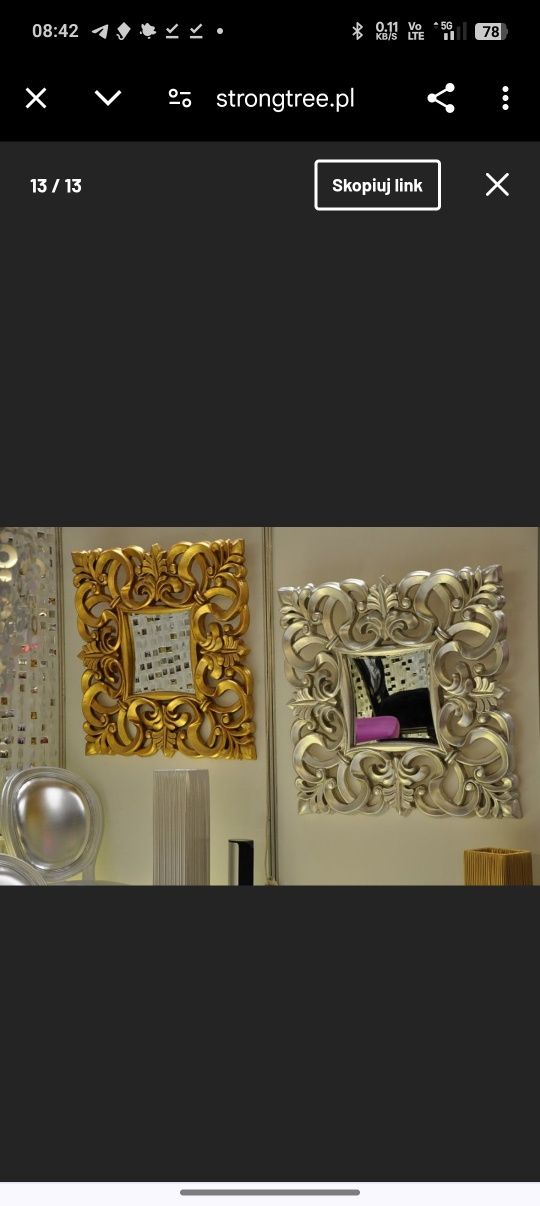 Lustro ścienne stylowe w złotej ramie Glamour 100cm x 100cm