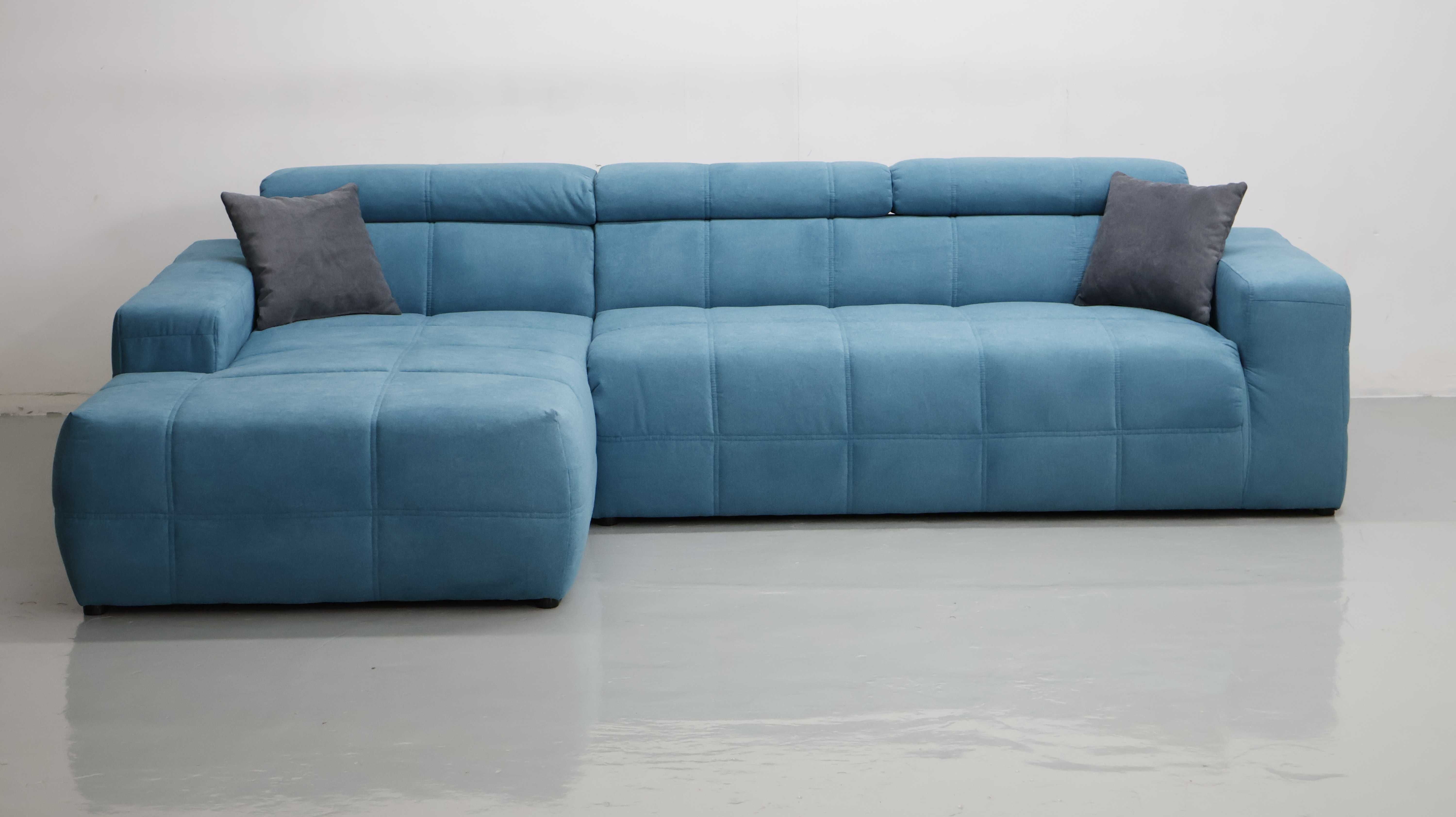 TDW DESIGN narożnik regulowane zagłówki sofa kanapa tkanina  NIEBIESKA