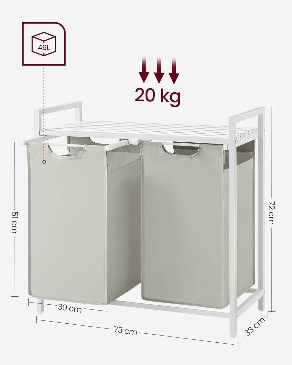 Nowy kosz na pranie/ organizer/ pojemnik/2 komory/2x46L/VASAGLE !7759!