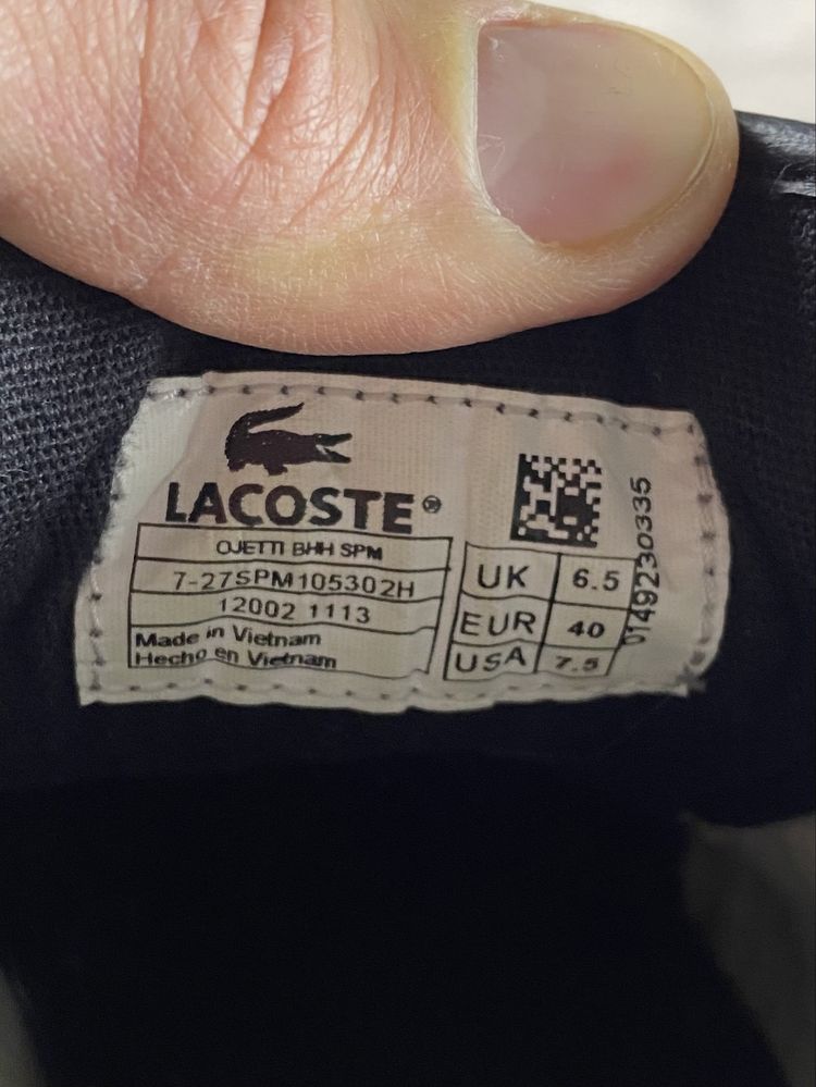 Lacoste кроссовки кеды мокасины 40 размер кожаные чёрные оригинал
