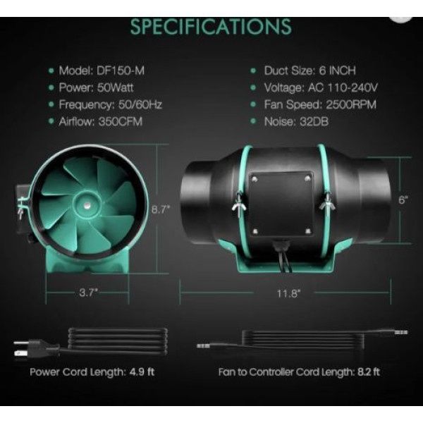 Вентилятор канальный Mars Hydro 150mm iFresh 595м3