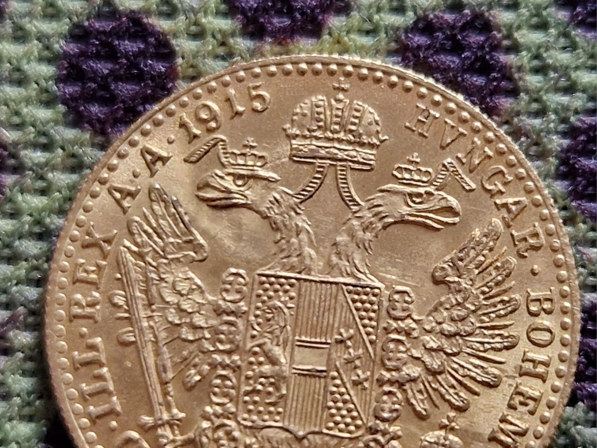 Złota moneta - 1 DUKAT 1915, Austria ZŁOTO PR. 986