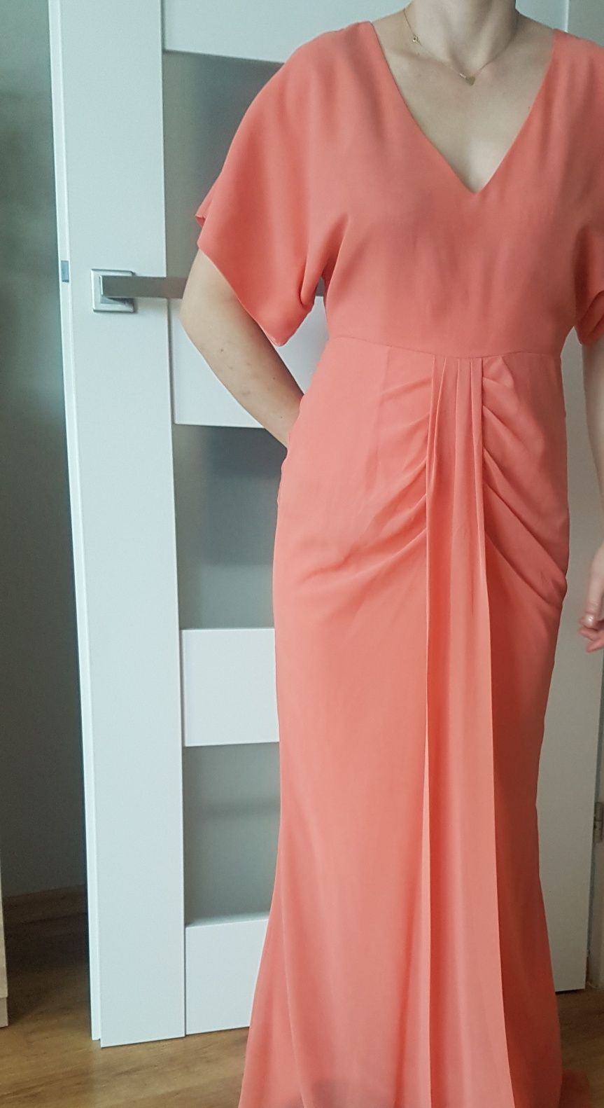 Łososiowa sukienka r. 38 M  długa maxi wieczorowa elegancka balowa