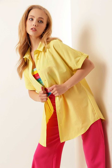 Koszula oversize z krótkim rękawem - żółty XL
