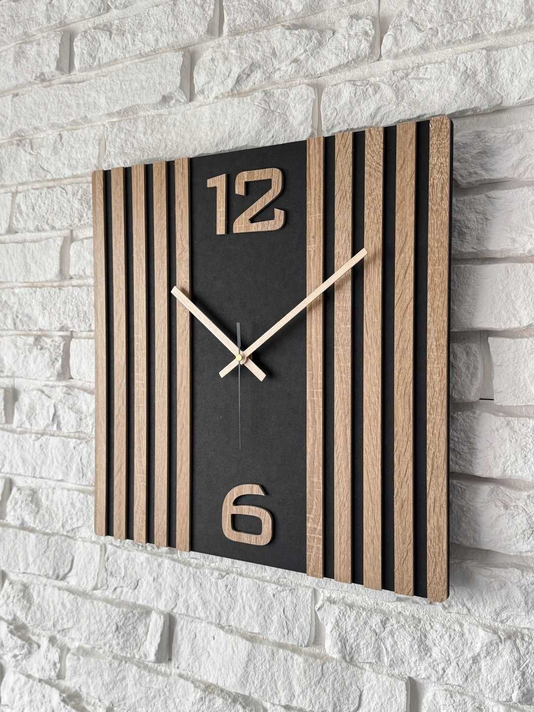 LAmele 70 cm Kwadratowy Duży zegar ścienny Lamele Drewniany Sonoma