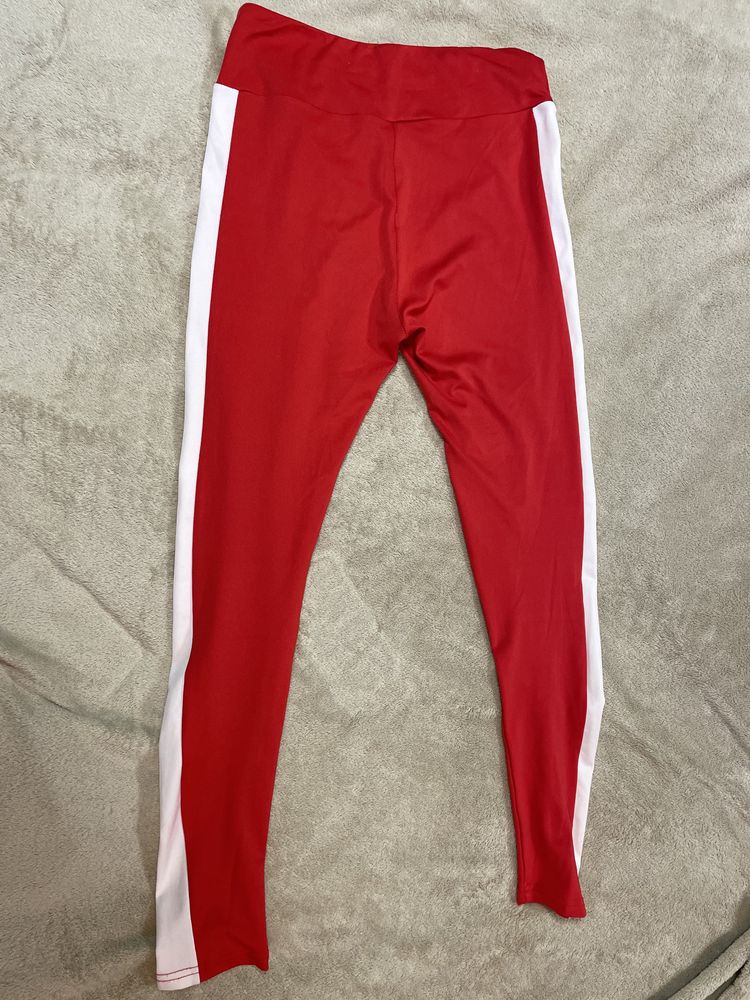 Legginsy Getry biało czerwone lycra spandex wysoki stan S M 38