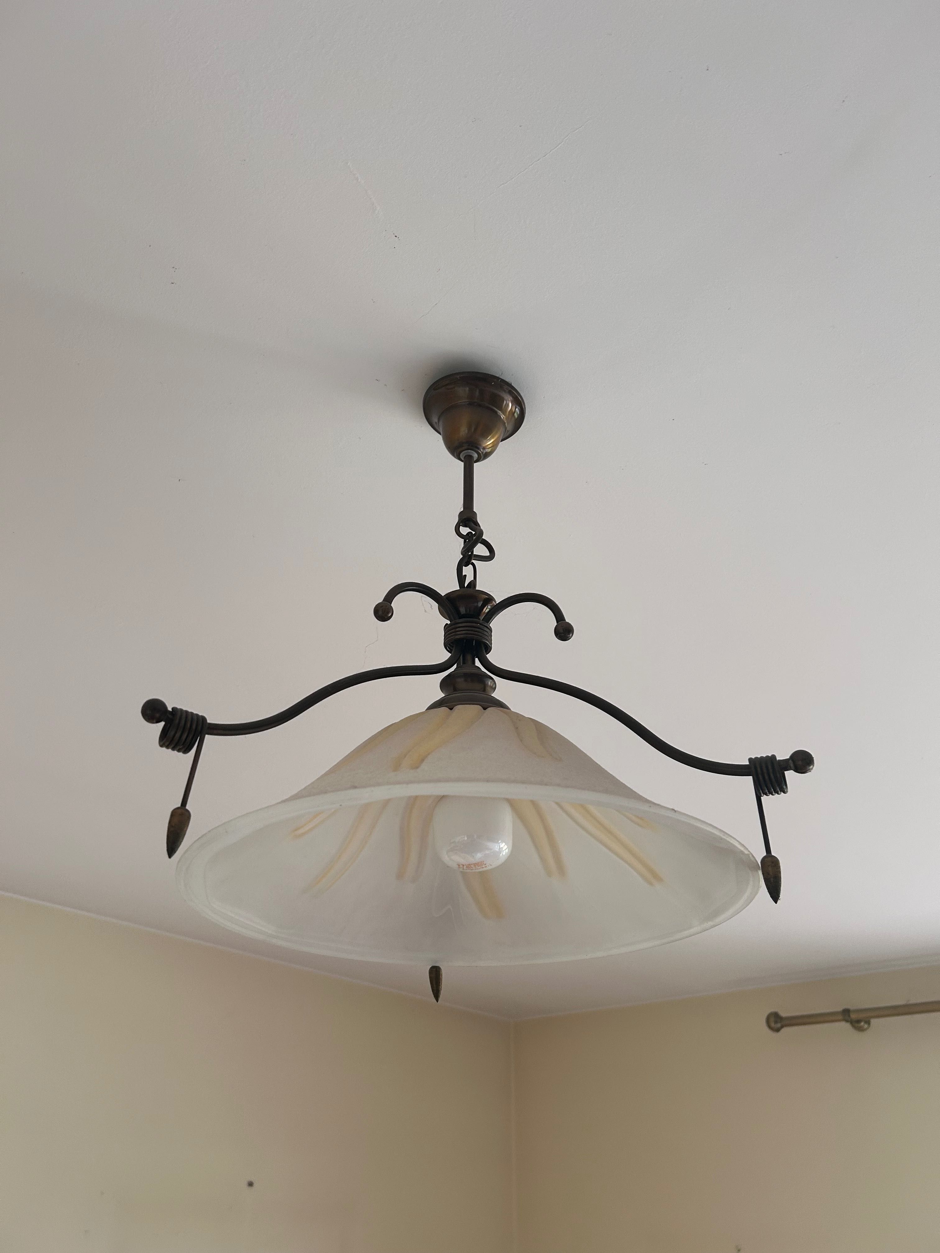 Dwie lampy wiszące kute, szkło