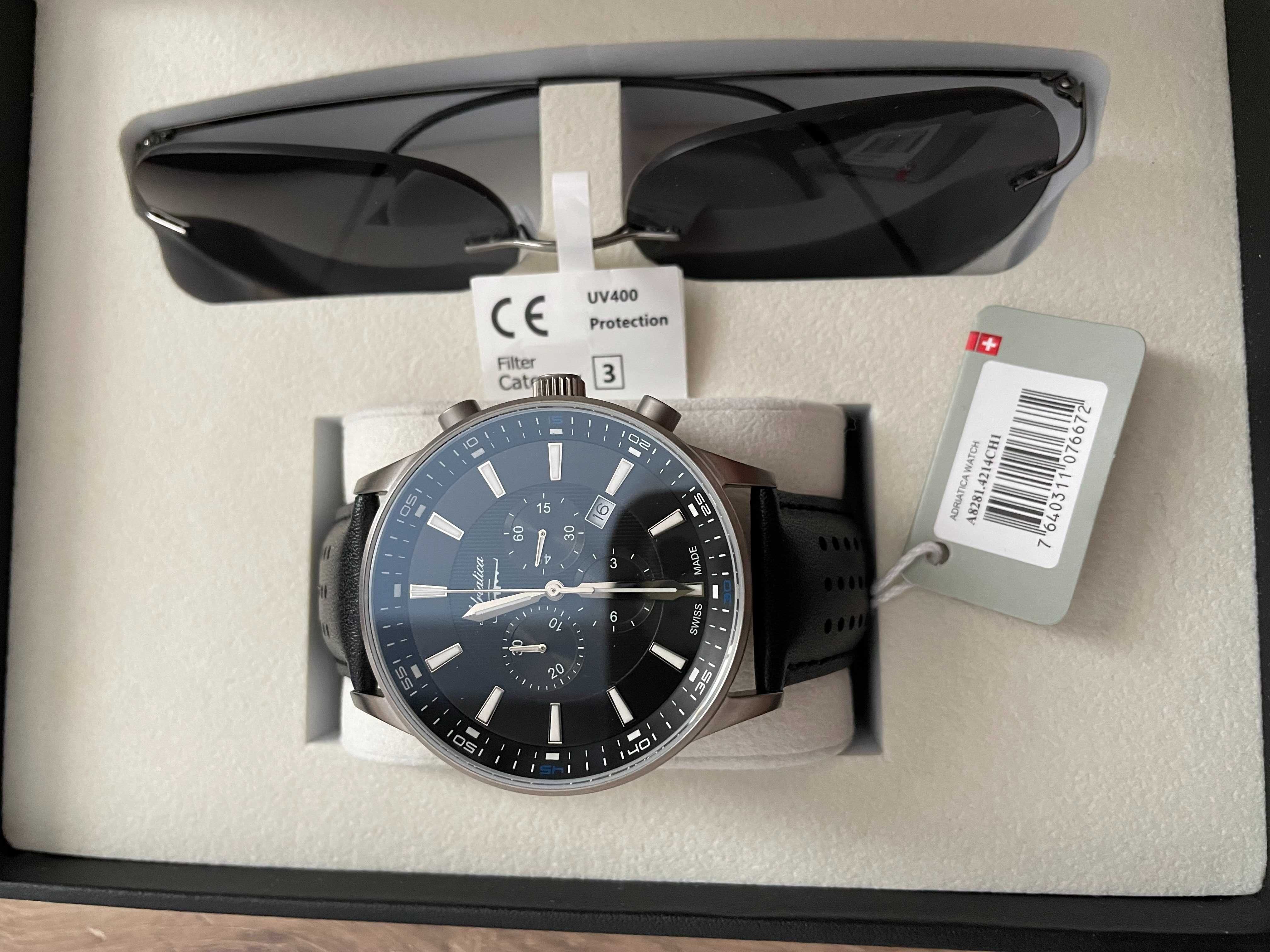 Męski zegarek Adriatica A8281.4214CH1 zestaw okulary przeciwsłoneczne