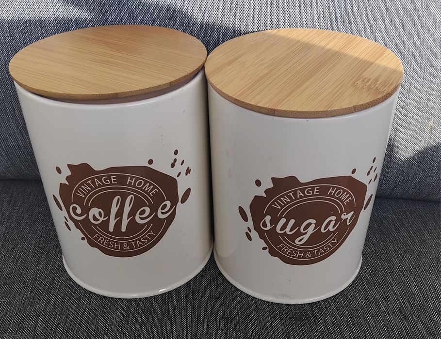 Zestaw 2 puszek kawa I cukier beżowe wyprzedaż