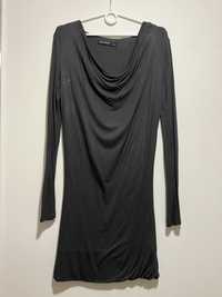 Ciemno szara sukienka tunika z długim rękawem, rozmiar S
