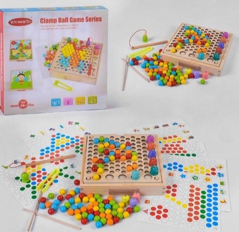 Деревянная игра мозайка из шариков, 2в1, магнитная рыбалка