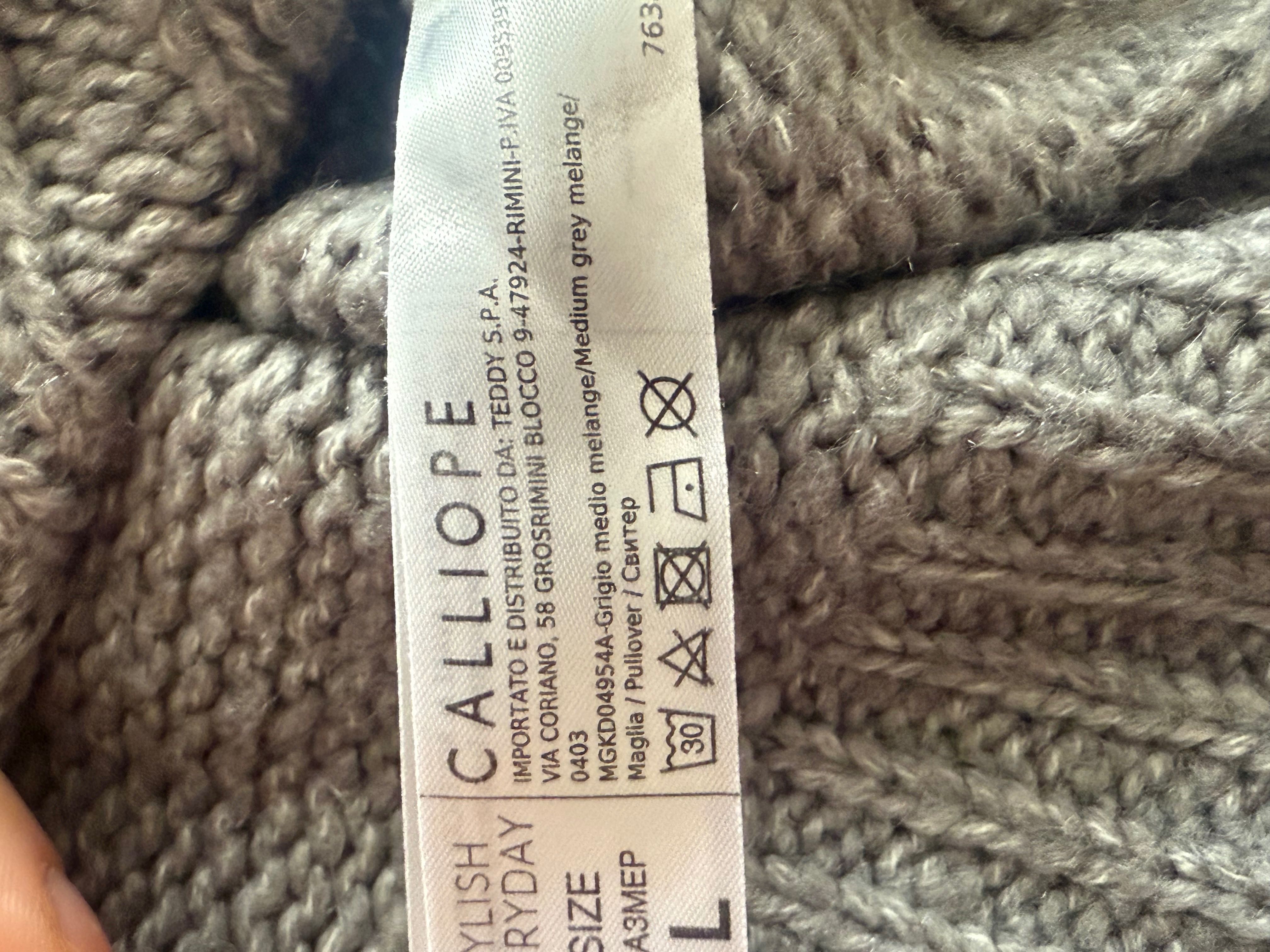 Sweter półgolf Calliope, rozmiar L, gruby warkocz, szary