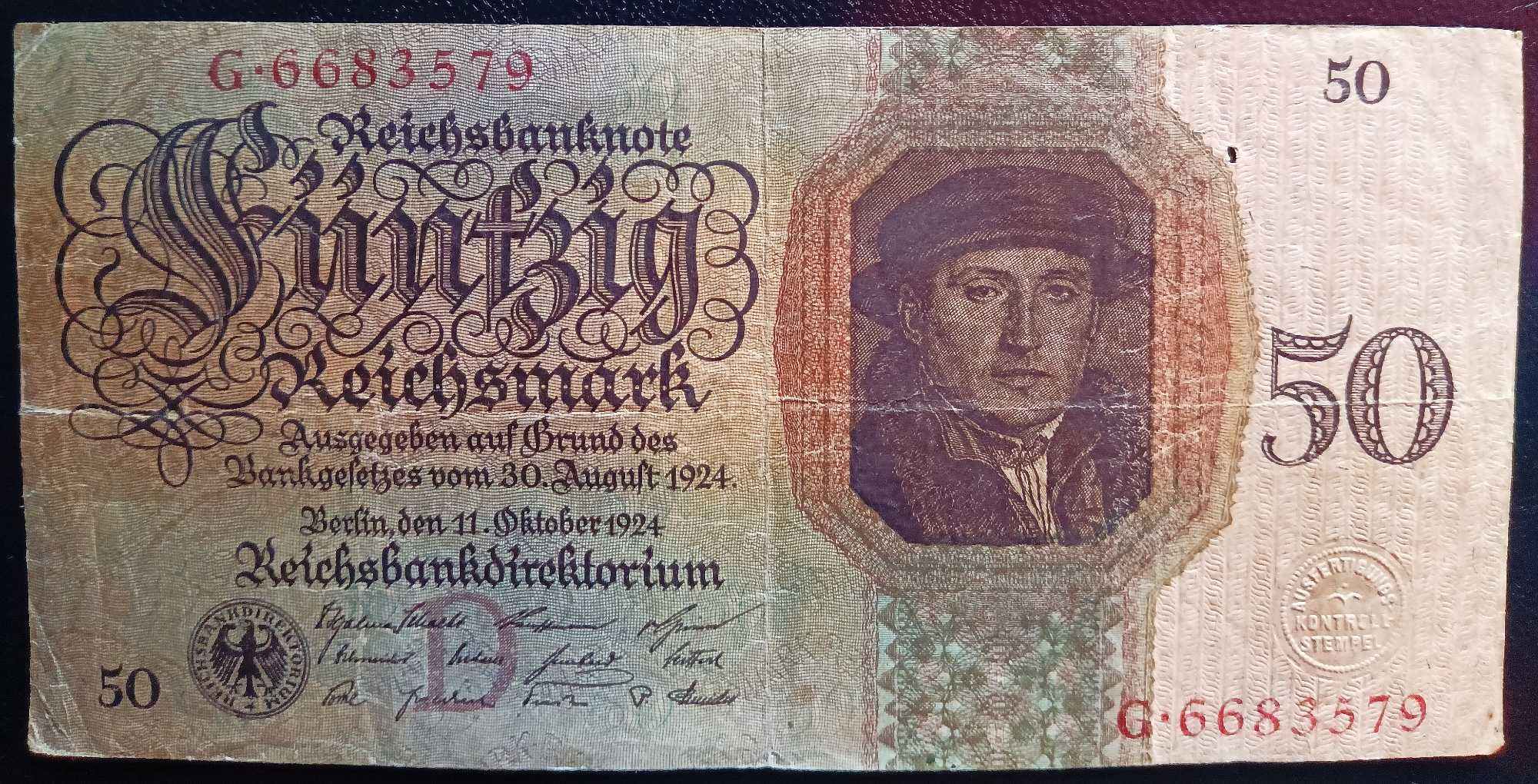 Banknot Funfzig ReichMark 1924r. Kolekcjonerski