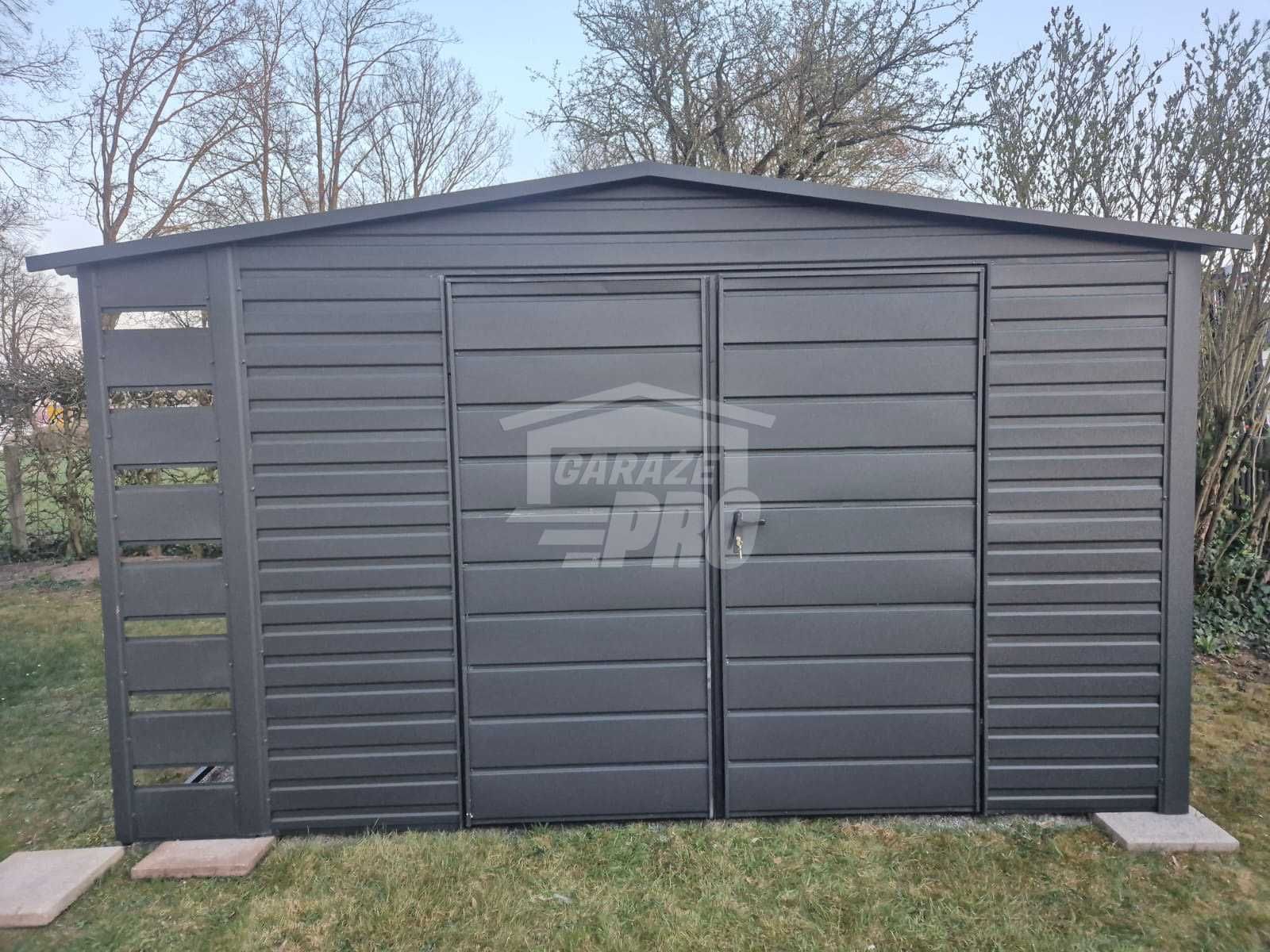 Schowek domek ogrodowy  4x3,5 + wiata 0,5m Brama Antracyt Dach GP602