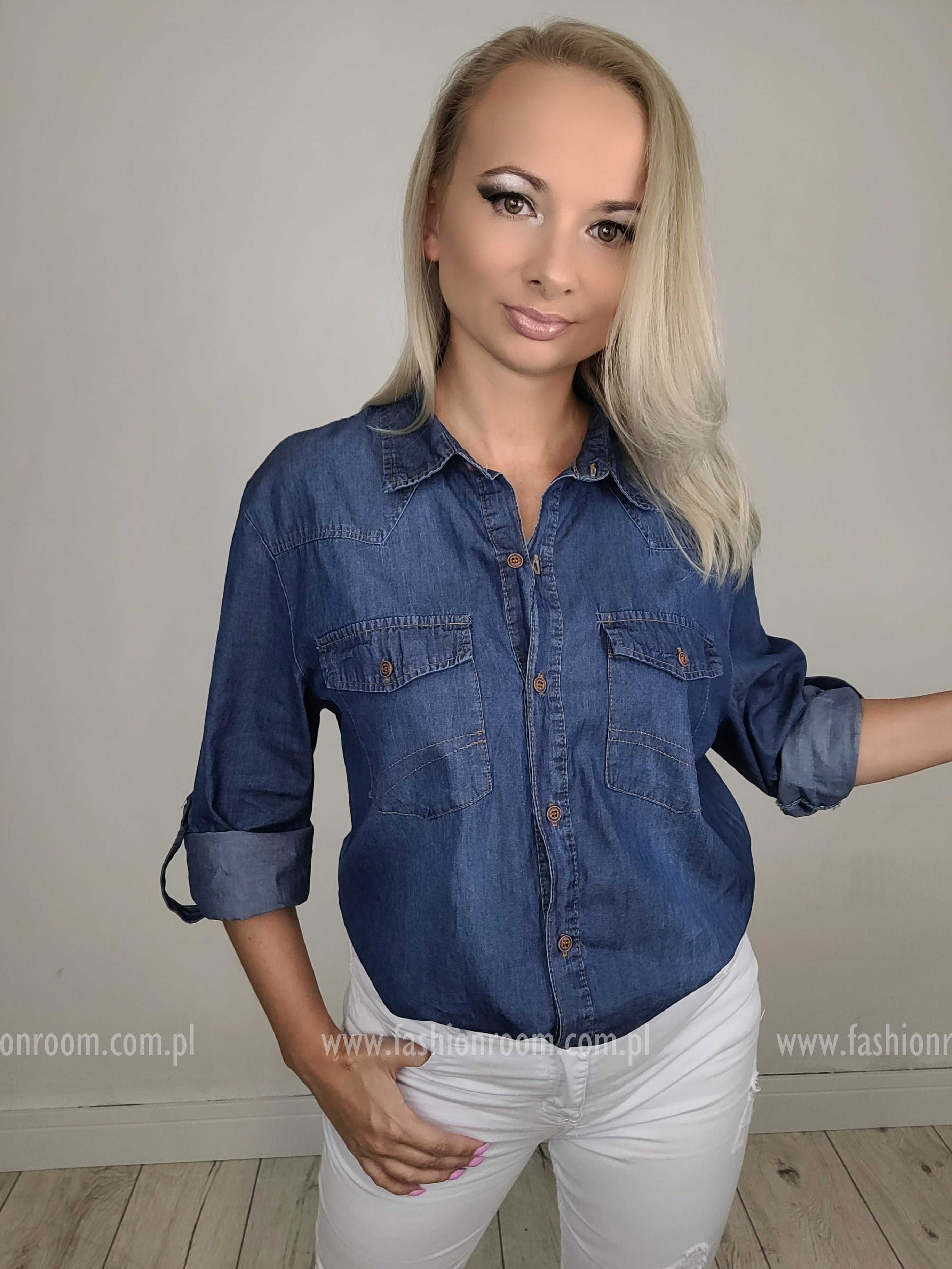 PLUS SIZE rozm 46 - 54 Koszula damska jeansowa klasyczna TU  48