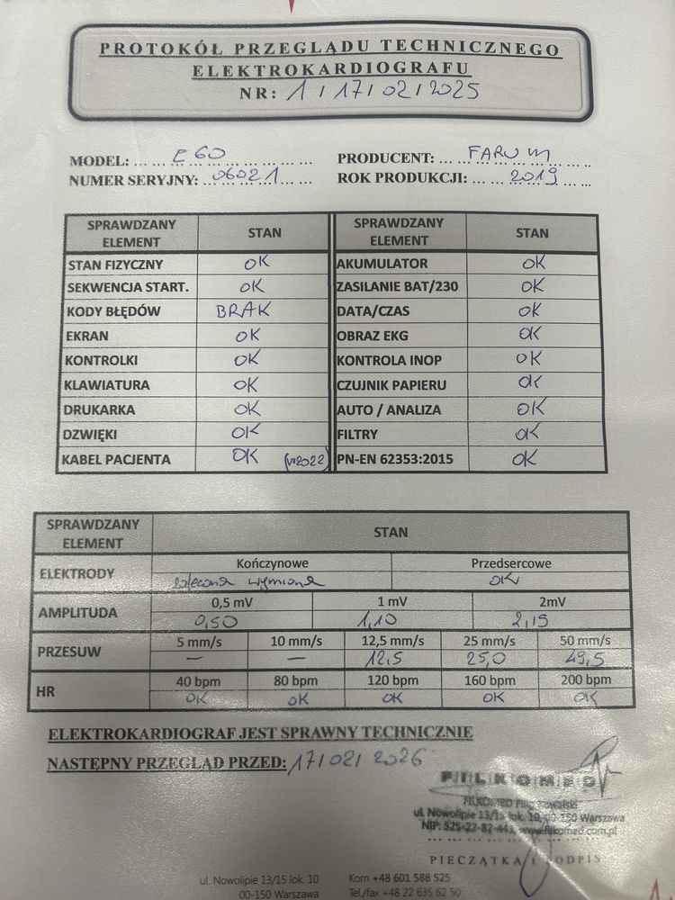 Aspel E60 aparat EKG rok produkcji 2019