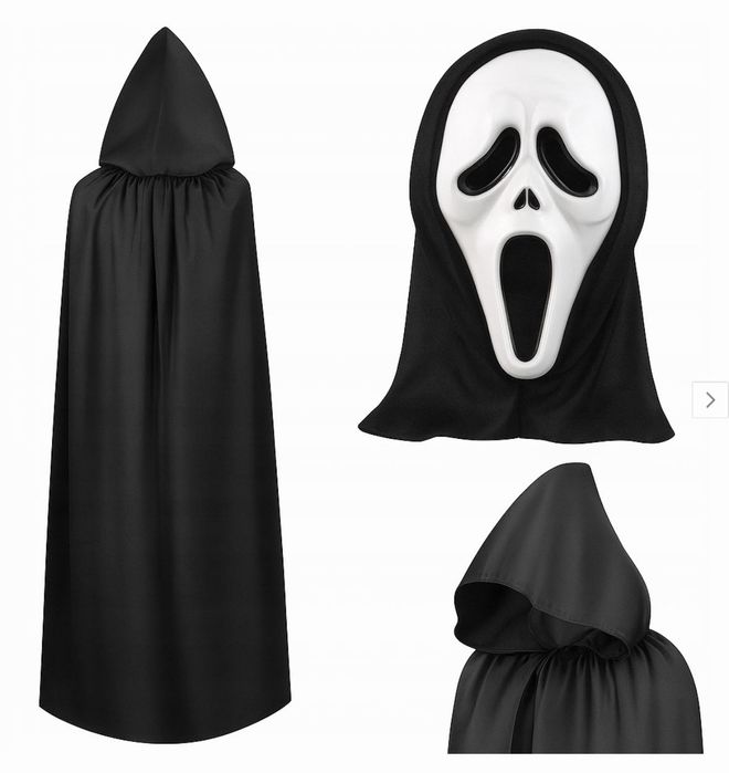 Strój Kostium HALLOWEEN MASKA Krzyk ŚMIERĆ PELERYNA Uniwersalny Rozmia