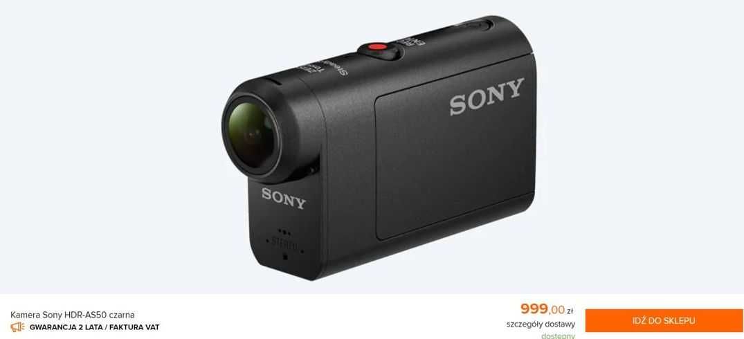 Kamerka sportowa Sony HDR-AS50 jak Go Pro + GRATIS za 120zł - NOWA!