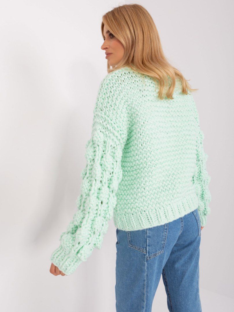 Sweter oversize miętowy gruby splot