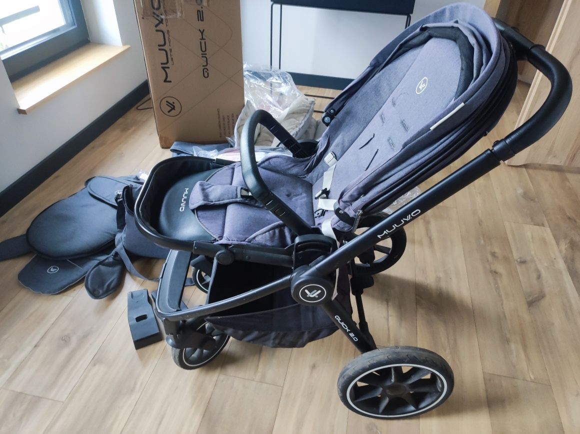 OKAZYJNIE Wózek muuvo 2.0 spacerowy gondola śpiwór komplet adaptery