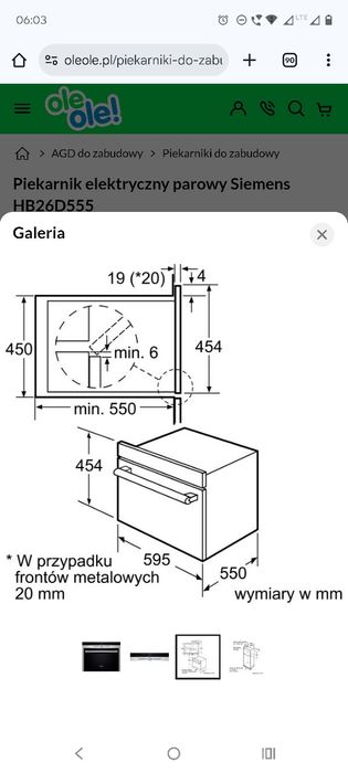 Piekarnik parowy do zabudowy Siemens HB26D555 60x45