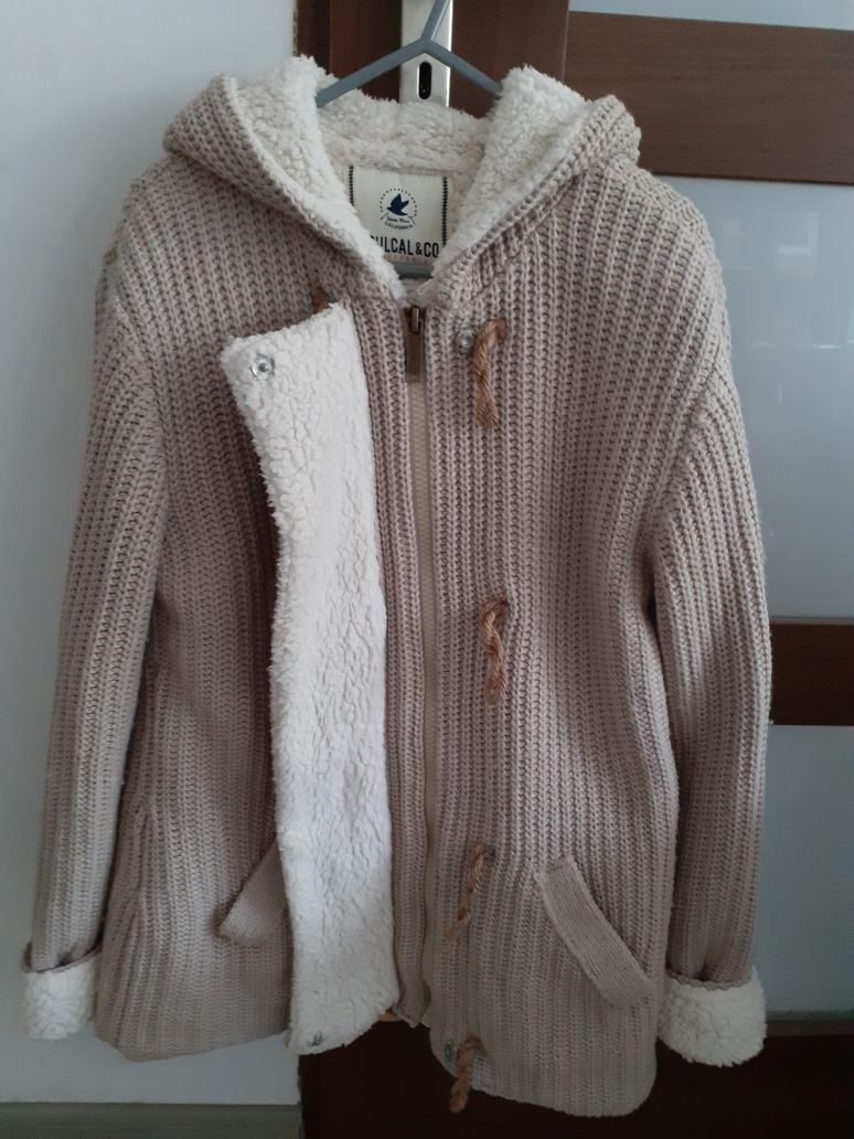 Długi sweter, ocieplany, z kapturem