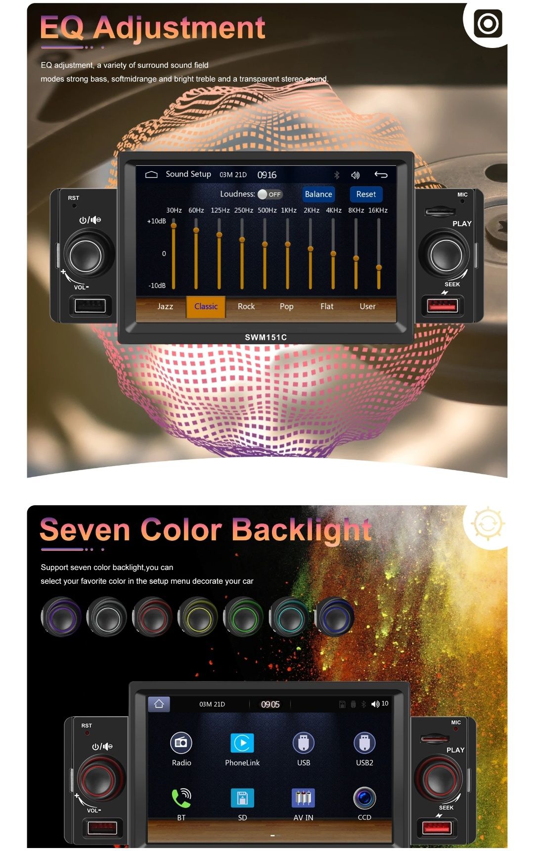 Rádio 1din 5" Carplay e Android Auto Touch Bluetooth USB com MIC novo