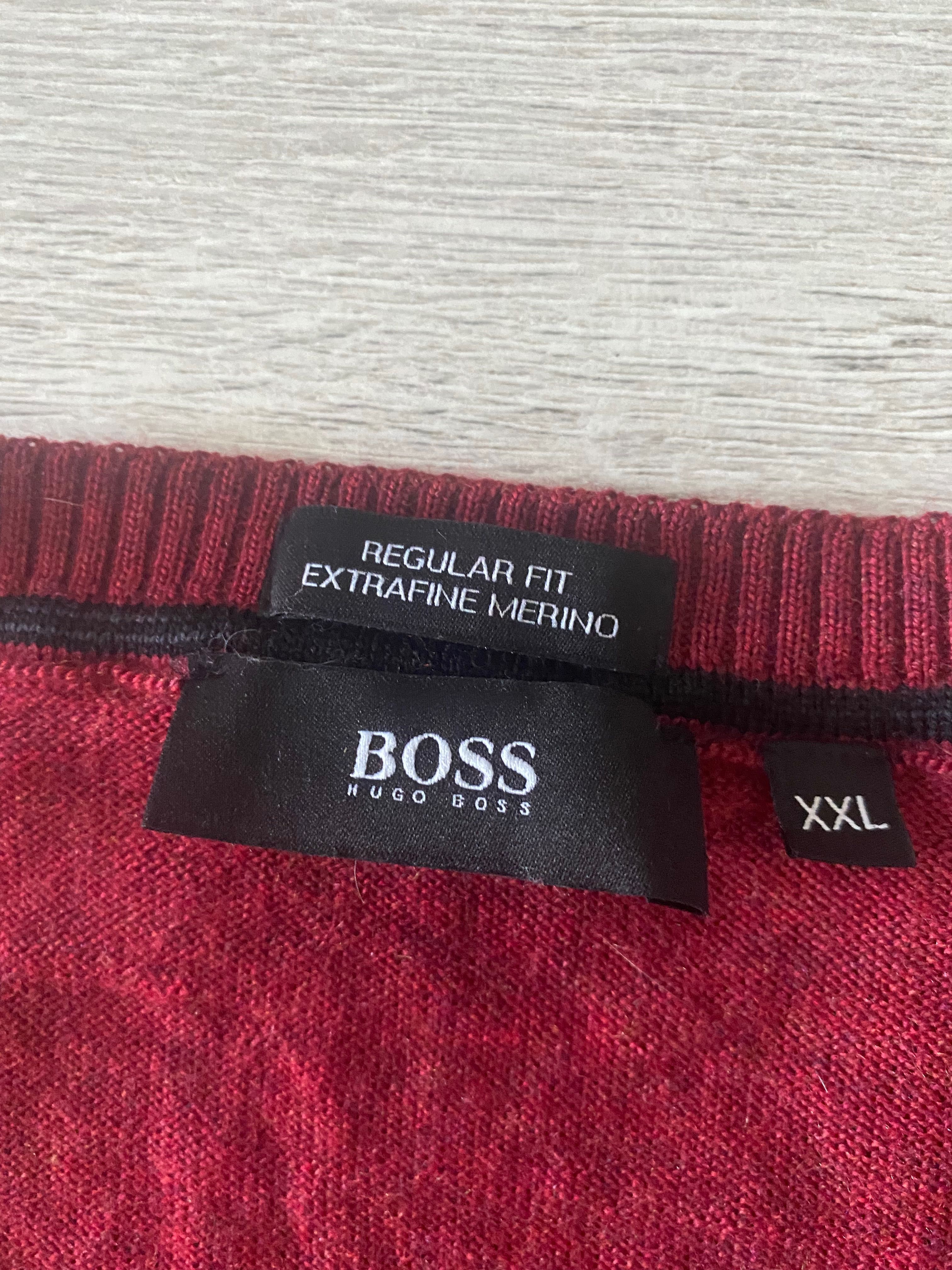 Wełniany sweter Hugo Boss XXL, merino, bordowy, burgundowy