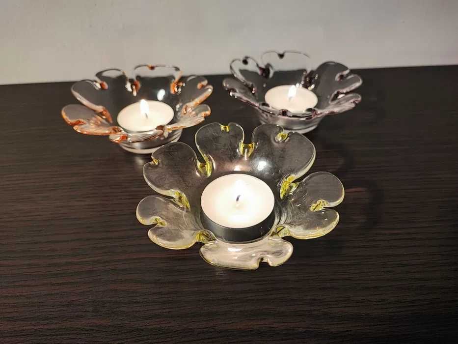 sweden glass orginal candle holders szwedzki świecznik kwiat vintage