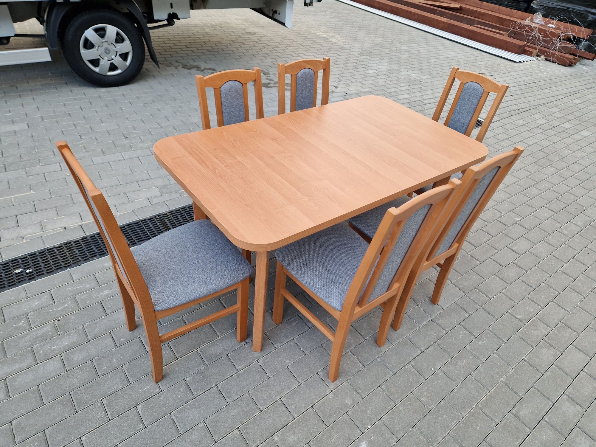 Nowe: Stół 80x140/180 + 6 krzeseł,  OLCHA + SZARY, dostawa cała PL