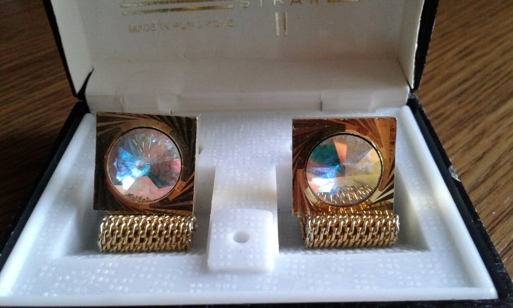 Запонки СССР Новые Эмаль Камни Сваровски Арбузное стекло