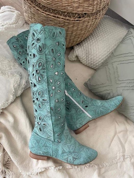 Eleganckie kozaki ażurowe naturalna skóra kolory