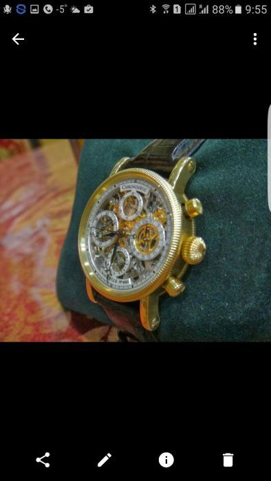 Золотые Швейцарские часы Opus Skeleton Chronograph