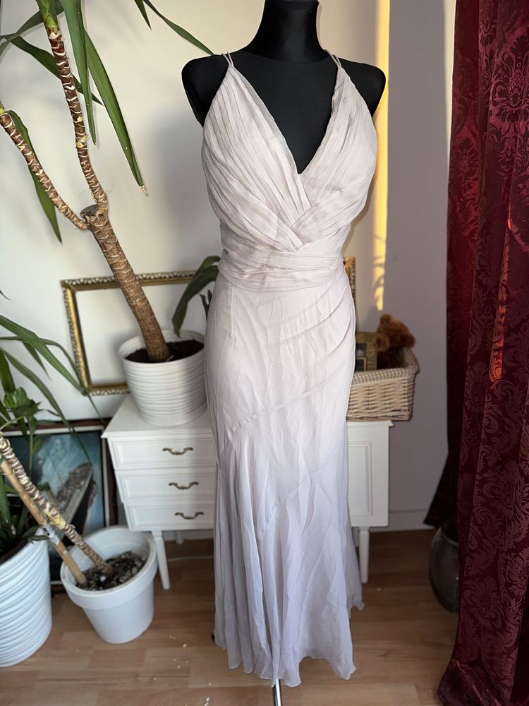 Tiulowa drapowana sukienka maxi L 40 XL 42 asos