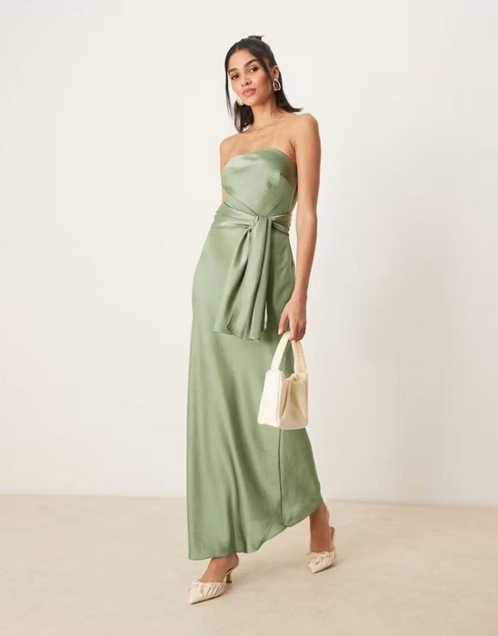 Ambercrombie & Fitch zielona satynowa maxi sukienka