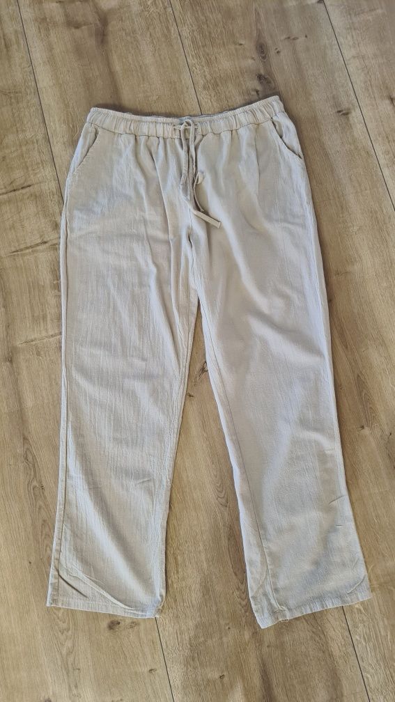 Spodnie 30% Len Lniane i 70% Bawełna. Beżowe. Rozmiar XL 42